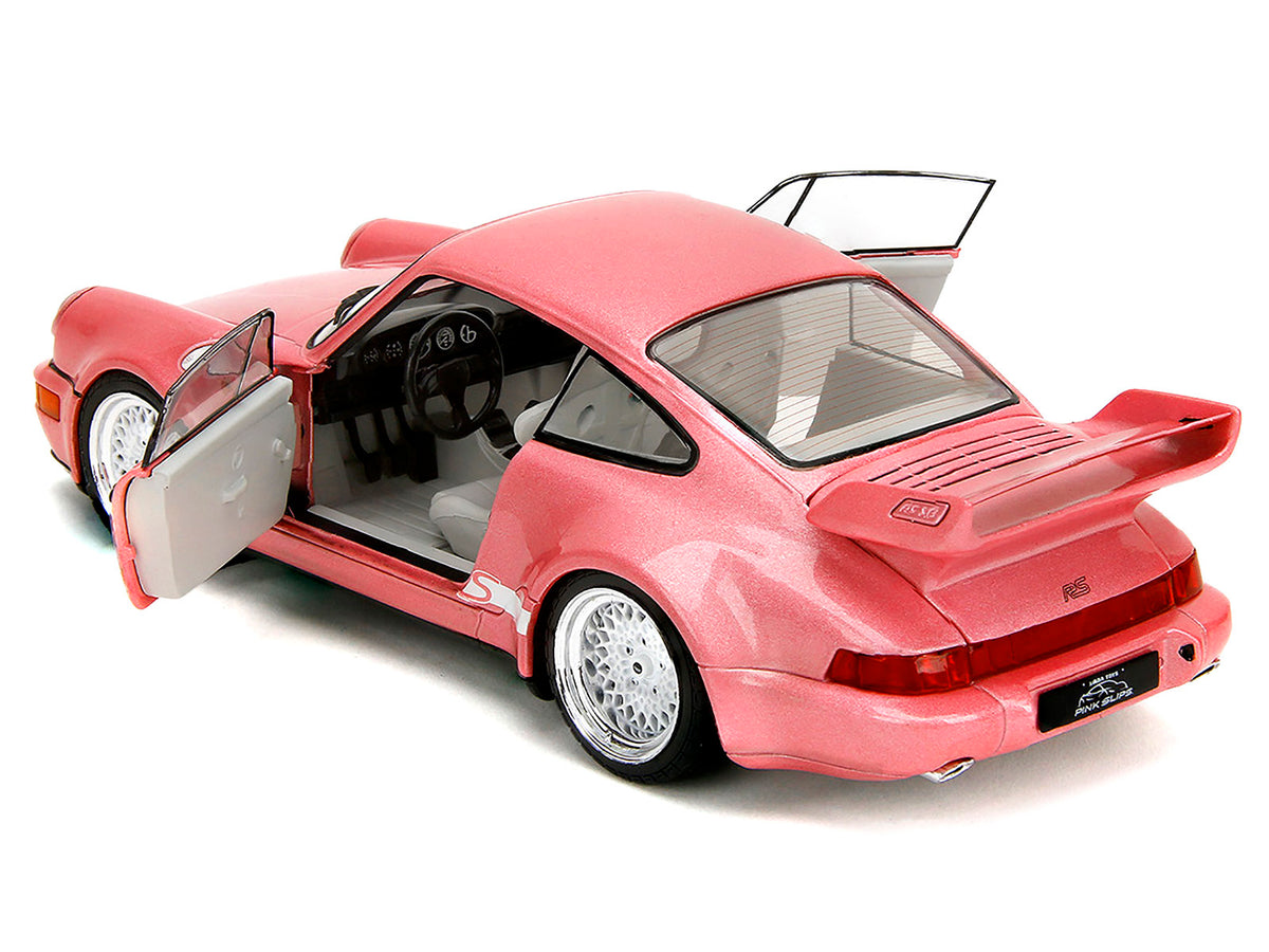 Porsche 911 Carrera RS (964) Pink Metallic with White Stripes "Pink Slips" Series 1/18 Diecast Model Car