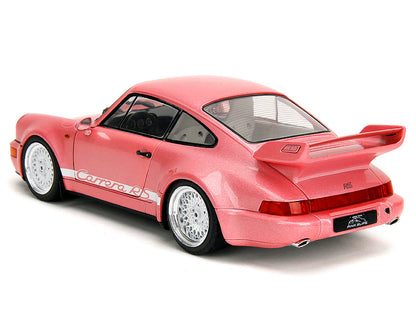 Porsche 911 Carrera RS (964) Pink Metallic with White Stripes "Pink Slips" Series 1/18 Diecast Model Car