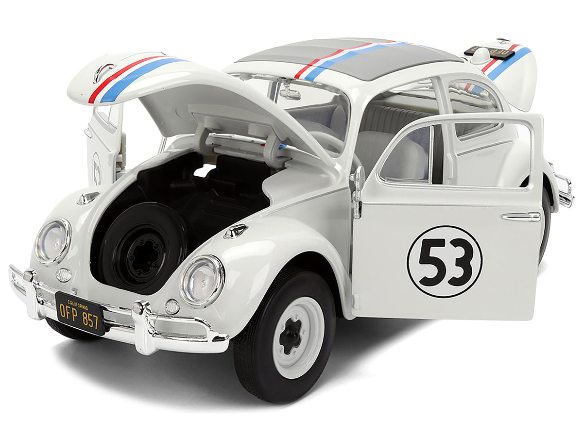 Volkswagen Beetle #53 "Herbie" White with Stripes "The Love Bug" (1968) Movie with Extra Wheels 1/24 Diecast Model Car