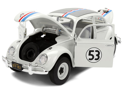 Volkswagen Beetle #53 "Herbie" White with Stripes "The Love Bug" (1968) Movie with Extra Wheels 1/24 Diecast Model Car