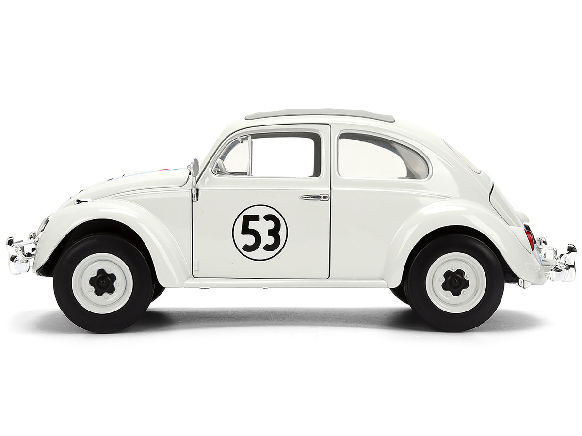 Volkswagen Beetle #53 "Herbie" White with Stripes "The Love Bug" (1968) Movie with Extra Wheels 1/24 Diecast Model Car