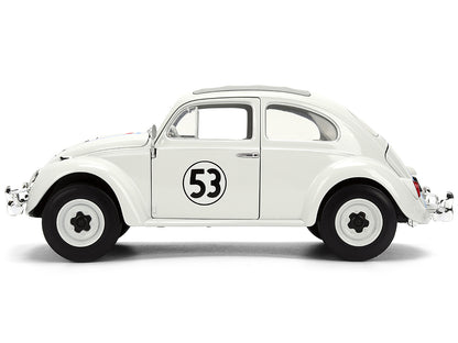 Volkswagen Beetle #53 "Herbie" White with Stripes "The Love Bug" (1968) Movie with Extra Wheels 1/24 Diecast Model Car