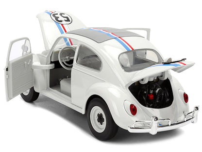 Volkswagen Beetle #53 "Herbie" White with Stripes "The Love Bug" (1968) Movie with Extra Wheels 1/24 Diecast Model Car