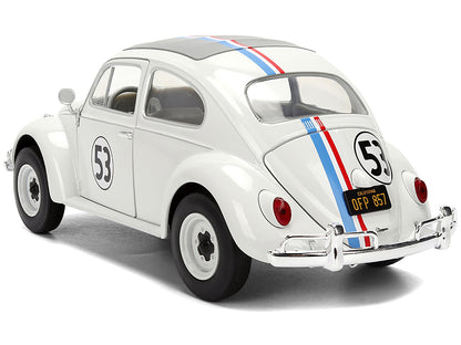 Volkswagen Beetle #53 "Herbie" White with Stripes "The Love Bug" (1968) Movie with Extra Wheels 1/24 Diecast Model Car