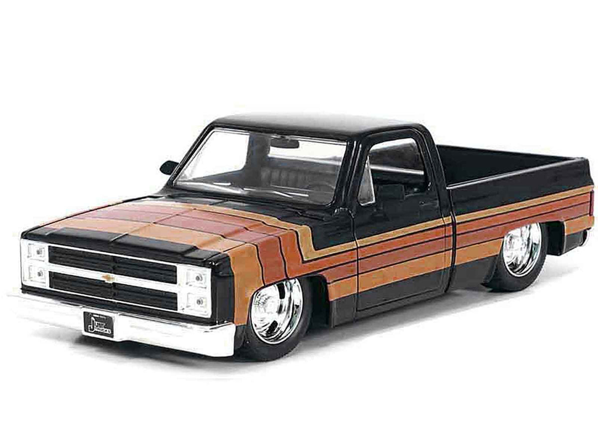 1985 Chevrolet C-10 Pickup Truck Black with Stripes and GM Rally Wheels "Just Trucks" Series 1/24 Diecast Model Car
