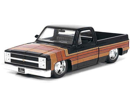 1985 Chevrolet C-10 Pickup Truck Black with Stripes and GM Rally Wheels "Just Trucks" Series 1/24 Diecast Model Car