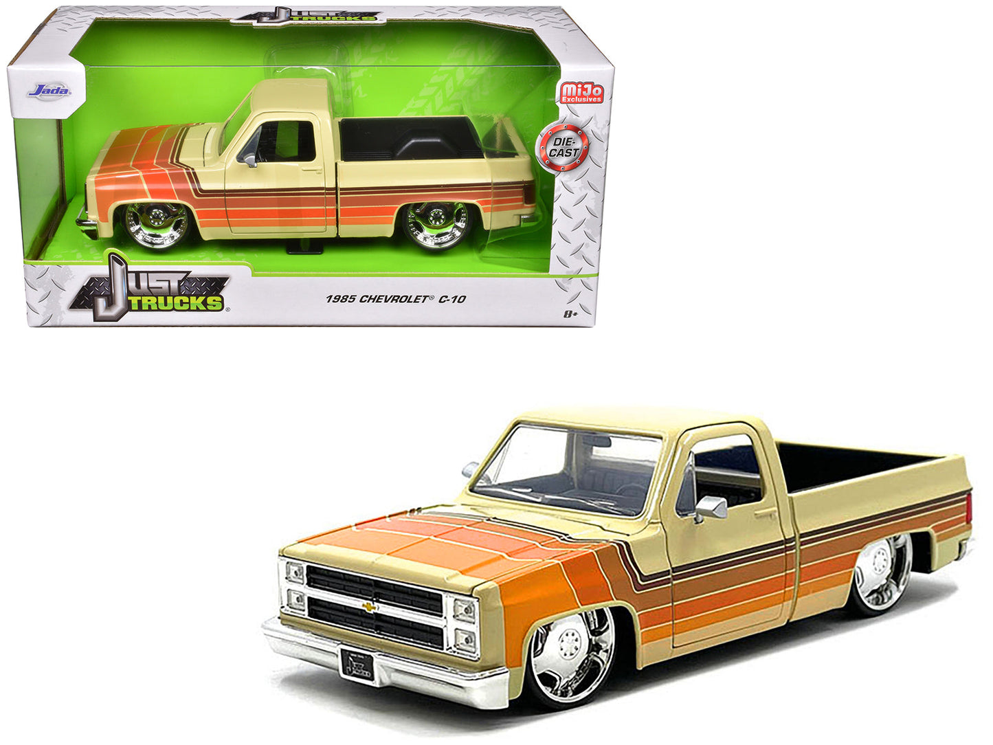 1985 Chevrolet C-10 Pickup Truck Beige with Stripes and Lowenhart Wheels "Just Trucks" Series 1/24 Diecast Model Car