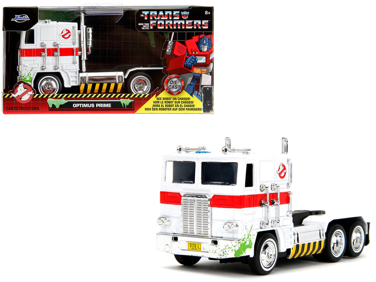 G1 Autobot Optimus Prime Truck White with Robot on Chassis from "Transformers" TV Series - "Ghostbusters" (1984) Movie Crossover "Hollywood Rides" Series Diecast Model