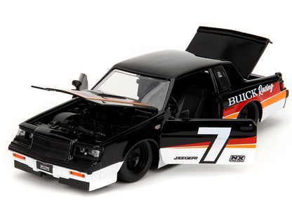 1987 Buick Grand National #7 "Buick Racing" Black and White with Stripes "Bigtime Muscle" Series 1/24 Diecast Model Car