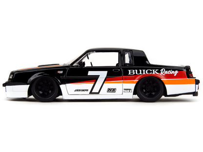 1987 Buick Grand National #7 "Buick Racing" Black and White with Stripes "Bigtime Muscle" Series 1/24 Diecast Model Car