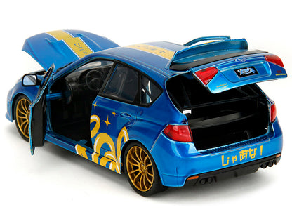 2012 Subaru Impreza WRX STI Blue Metallic with Graphics and Sonic The Hedgehog Diecast Figure "Sonic The Hedgehog" "Hollywood Rides" Series 1/24 Diecast Model Car