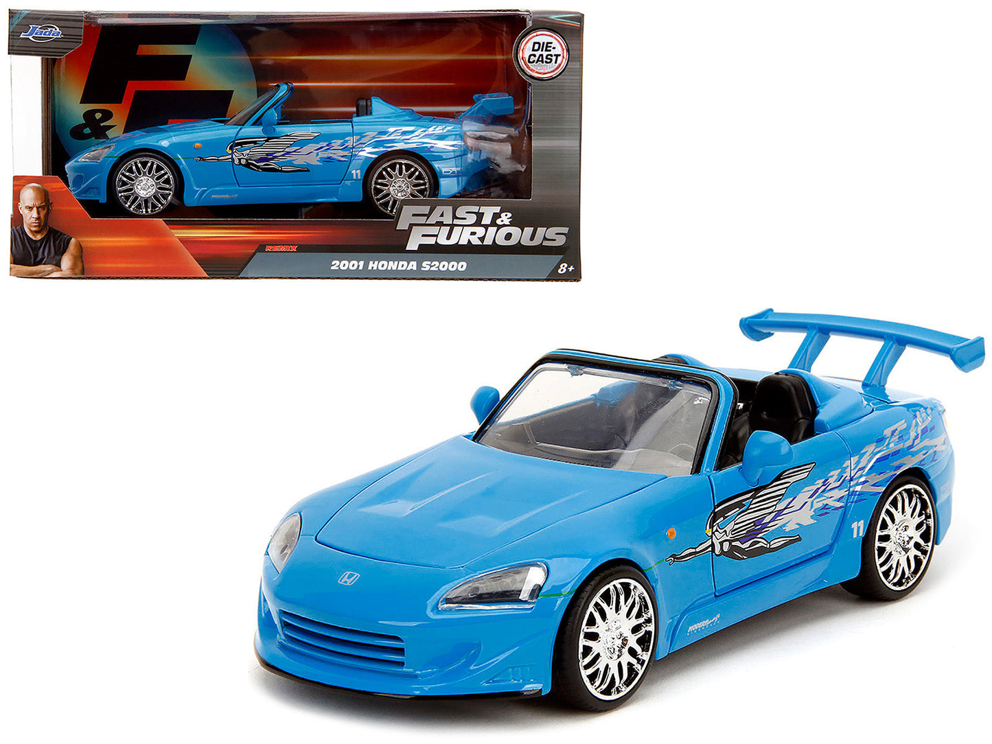 2001 Honda S2000 Convertible Blue with Graphics "Fast & Furious Remix" Series 1/24 Diecast Model Car