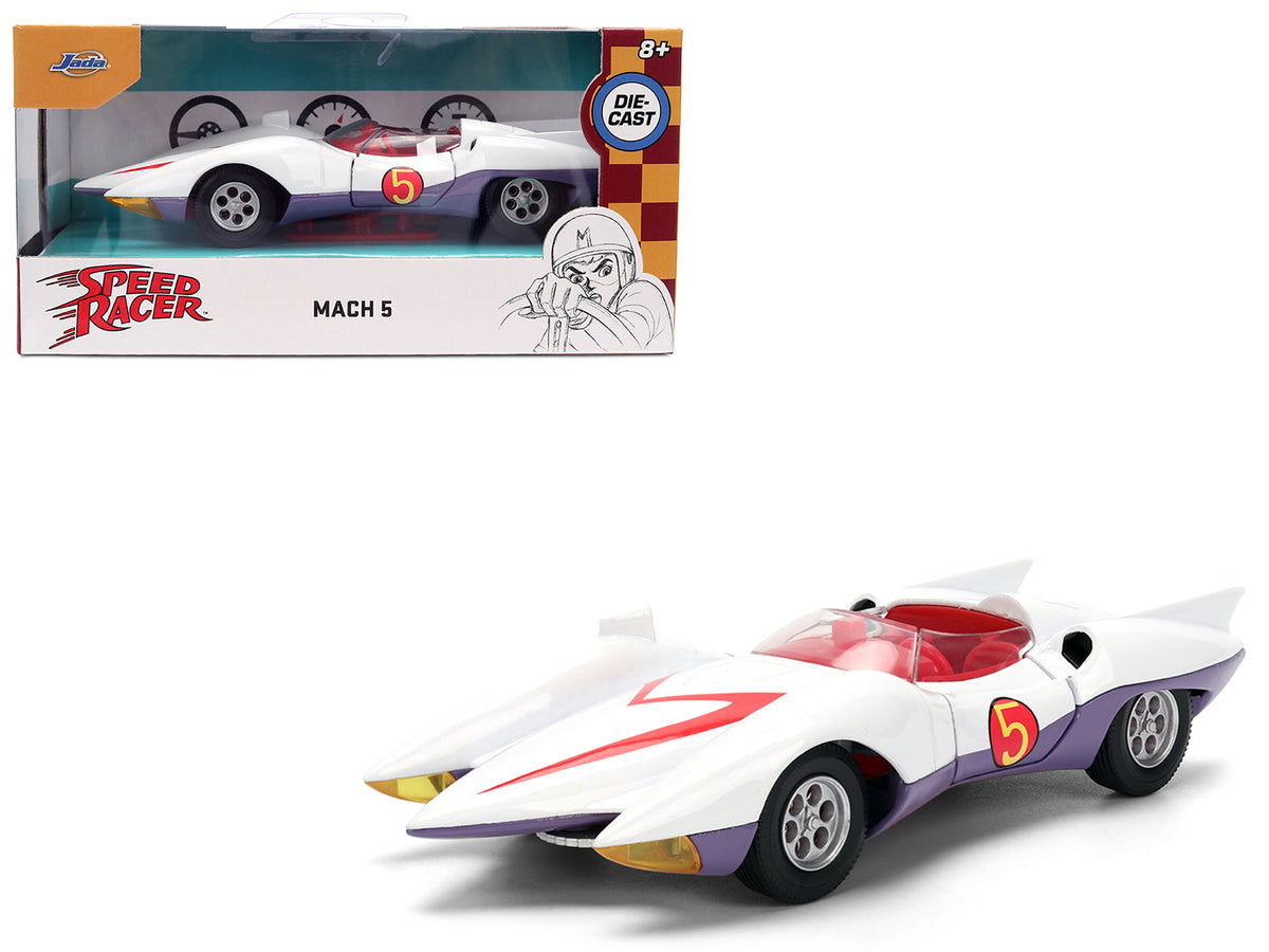 Mach 5 White with Red Stripes and Interior "Speed Racer" (1967) TV Series "Anime Hollywood Rides" Series 1/32 Diecast Model Car