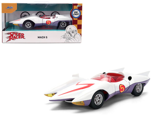 Mach 5 White with Red Stripes and Interior "Speed Racer" (1967) TV Series "Anime Hollywood Rides" Series 1/32 Diecast Model Car