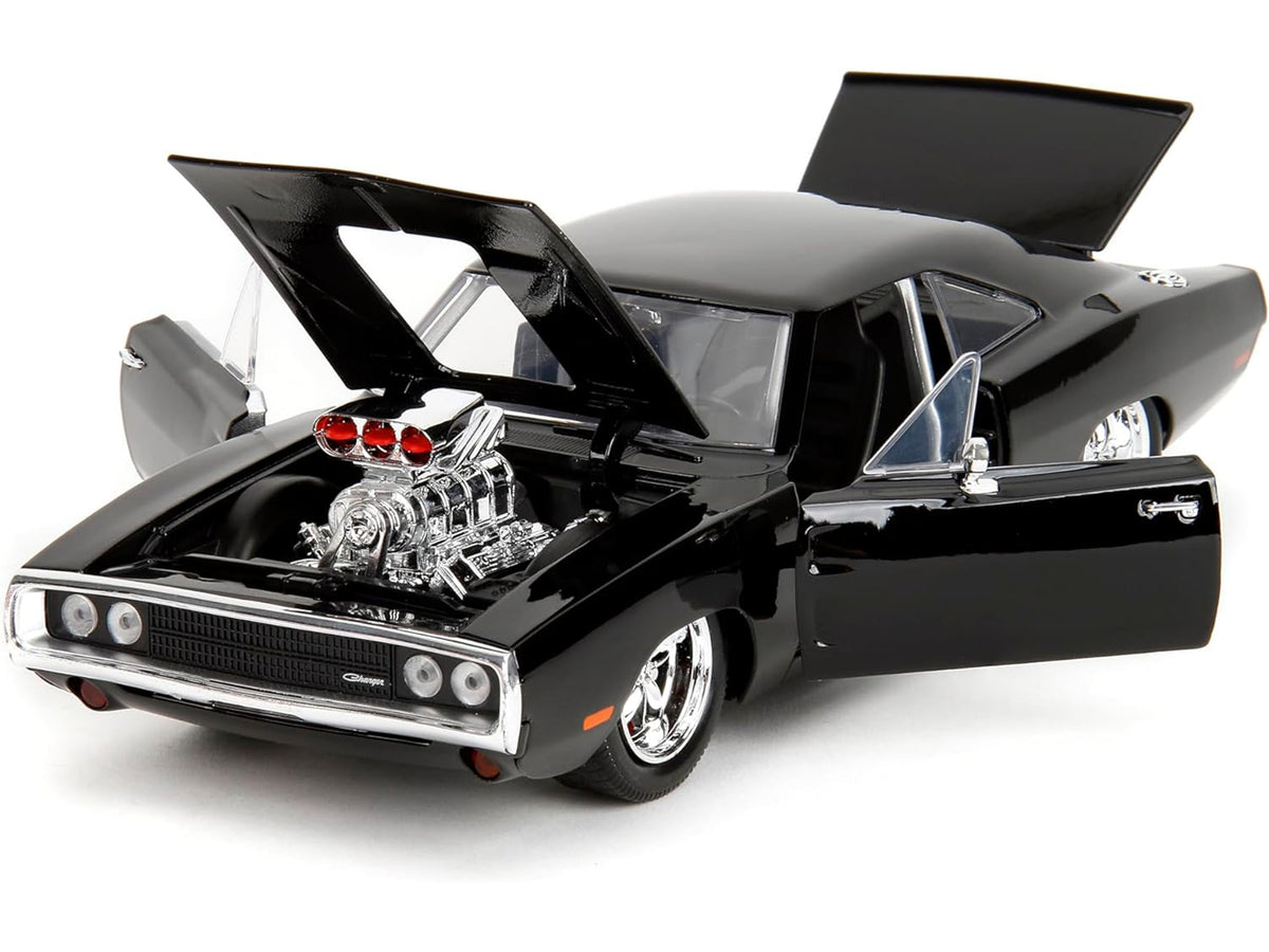 Dodge Charger R/T Black with Dom Diecast Figure "Fast & Furious" (2009) Movie "Hollywood Rides" Series 1/24 Diecast Model Car