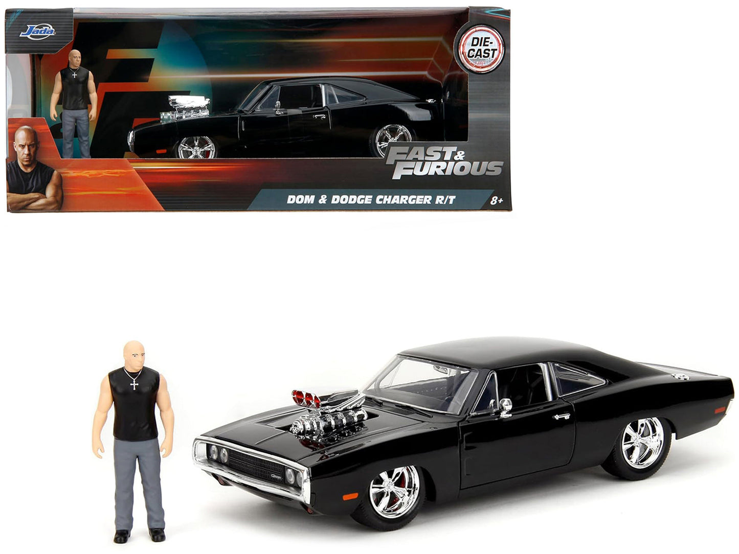 Dodge Charger R/T Black with Dom Diecast Figure "Fast & Furious" (2009) Movie "Hollywood Rides" Series 1/24 Diecast Model Car