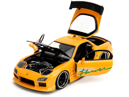 1993 Mazda RX-7 "HKS Power" Yellow with Carbon Hood "JDM Tuners" Series 1/24 Diecast Model Car