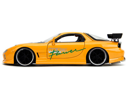 1993 Mazda RX-7 "HKS Power" Yellow with Carbon Hood "JDM Tuners" Series 1/24 Diecast Model Car