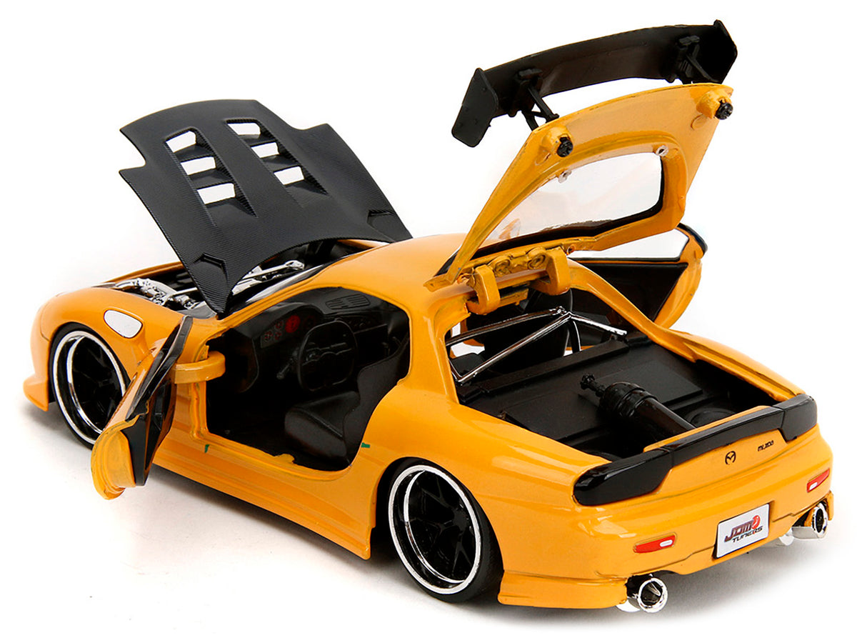 1993 Mazda RX-7 "HKS Power" Yellow with Carbon Hood "JDM Tuners" Series 1/24 Diecast Model Car