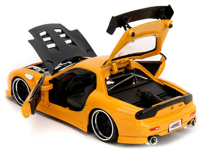 1993 Mazda RX-7 "HKS Power" Yellow with Carbon Hood "JDM Tuners" Series 1/24 Diecast Model Car