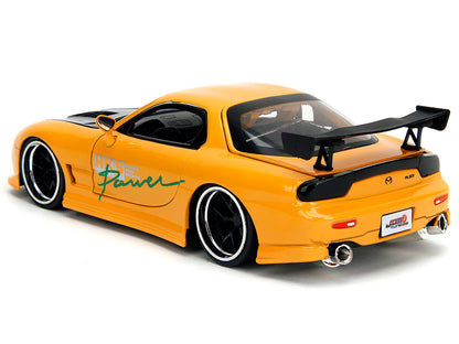 1993 Mazda RX-7 "HKS Power" Yellow with Carbon Hood "JDM Tuners" Series 1/24 Diecast Model Car