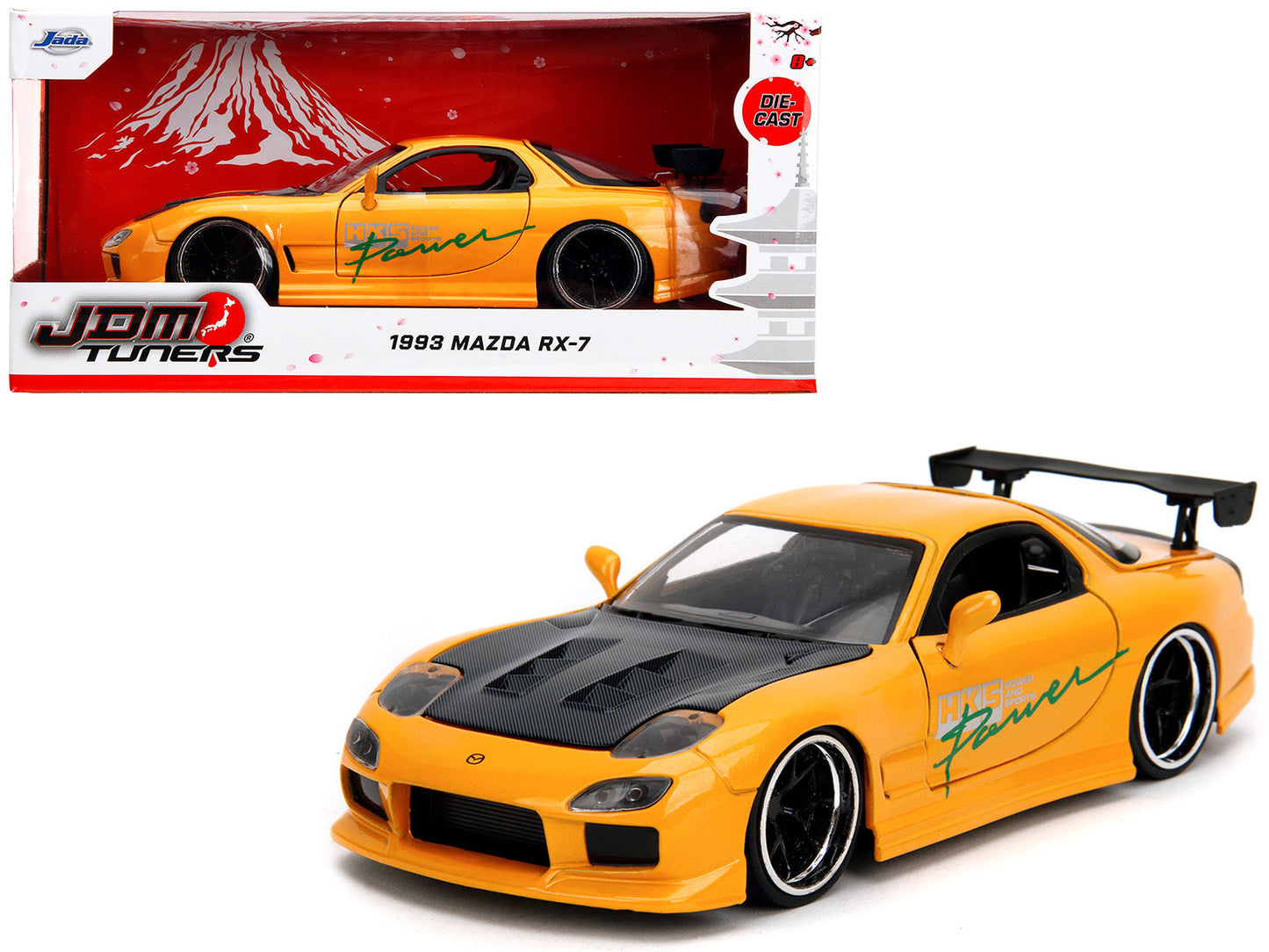 1993 Mazda RX-7 "HKS Power" Yellow with Carbon Hood "JDM Tuners" Series 1/24 Diecast Model Car