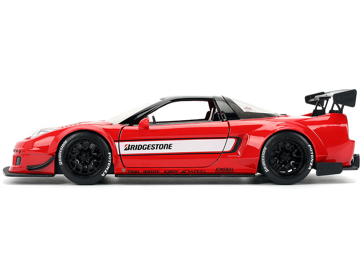2002 Honda NSX-R RHD (Right Hand Drive) "Bridgestone" Red with Black Top and White Stripes "JDM Tuners" Series 1/24 Diecast Model Car