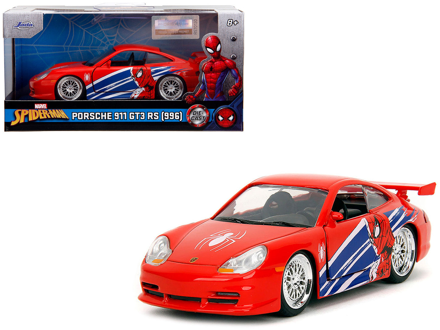 Porsche 911 GT3 RS (996) Red with Graphics "Marvel's Spider-Man" 1/32 Diecast Model Car