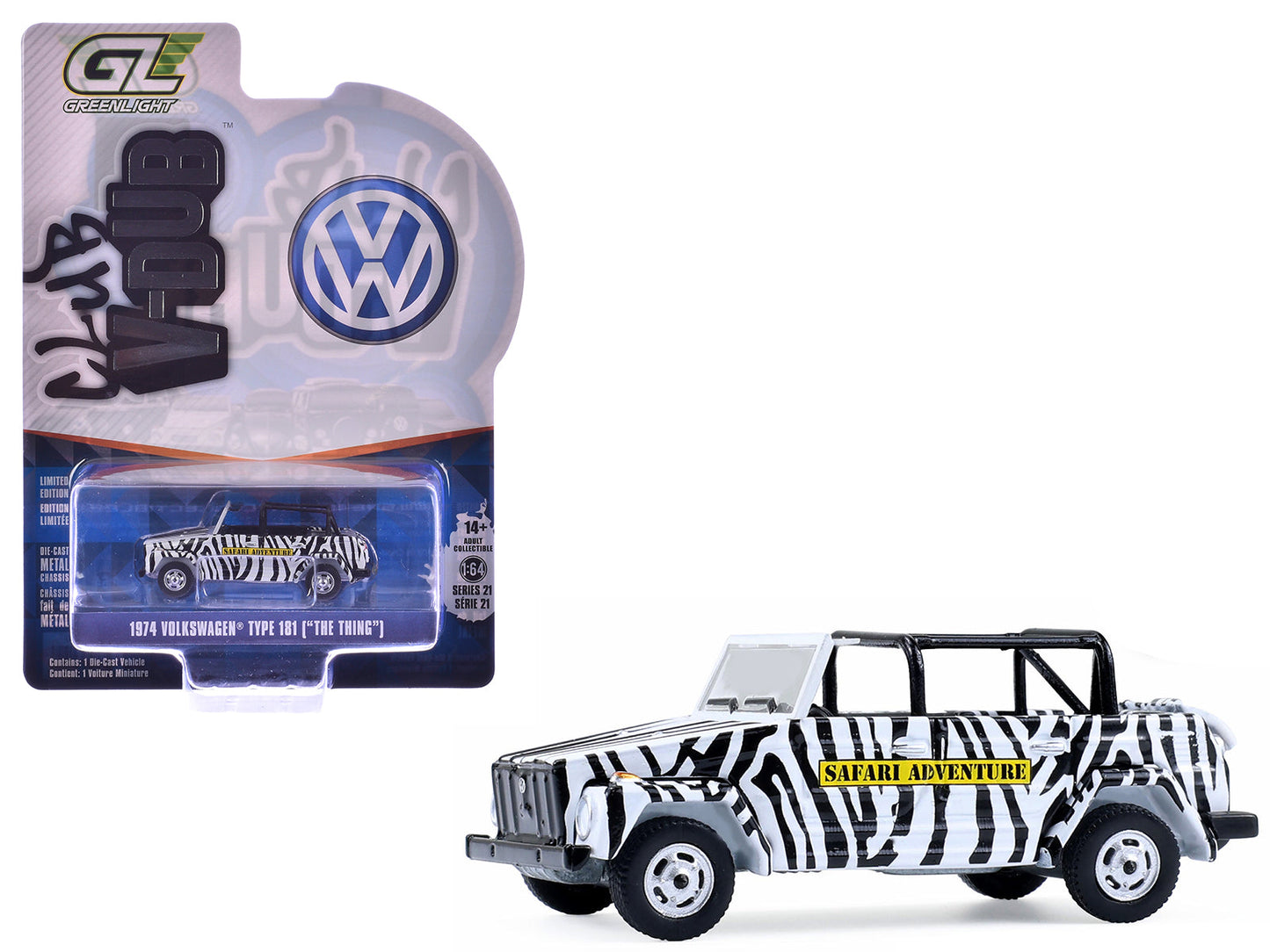 1974 Volkswagen Thing (Type 181) "Safari Adventure" Black and White Zebra Stripes "Club Vee-Dub" Series 21 1/64 Diecast Model Car