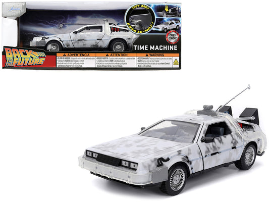 DMC DeLorean Time Machine Brushed Metal (Frost Version) with Lights "Back to the Future" (1985) Movie "Hollywood Rides" Series 1/24 Diecast Model Car