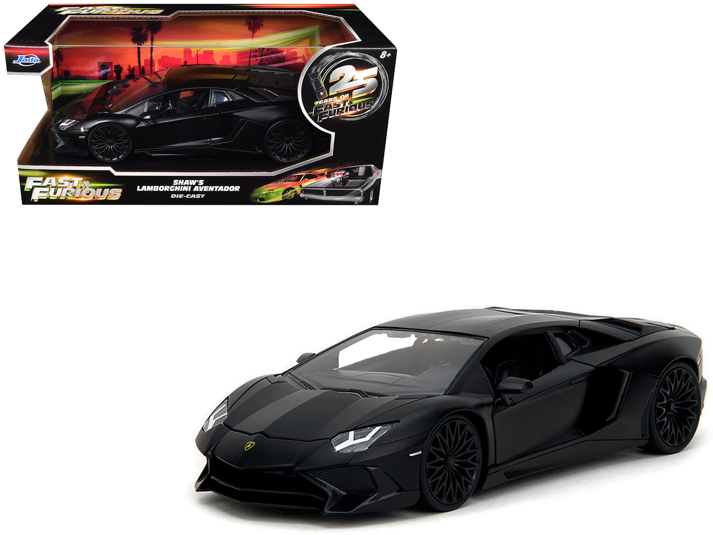 Shaw's Lamborghini Aventador Matt Black "Furious 7" (2015) Movie "Fast & Furious" Series 1/24 Diecast Car Model