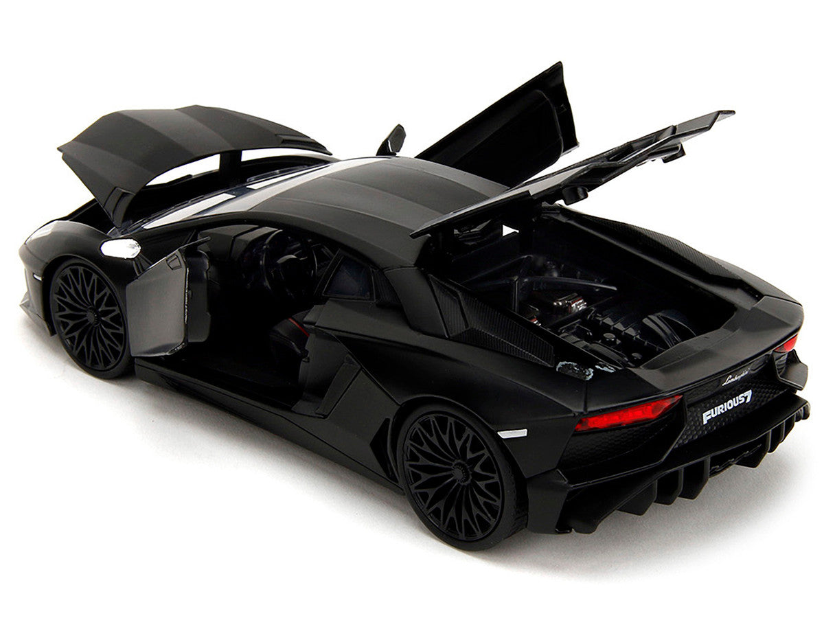 Shaw's Lamborghini Aventador Matt Black "Furious 7" (2015) Movie "Fast & Furious" Series 1/24 Diecast Car Model