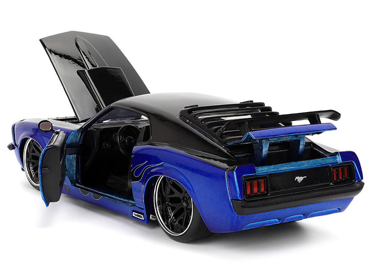 1970 Ford Mustang Boss 429 Black and Blue Metallic with Flames "Bigtime Muscle" Series 1/24 Diecast Model Car