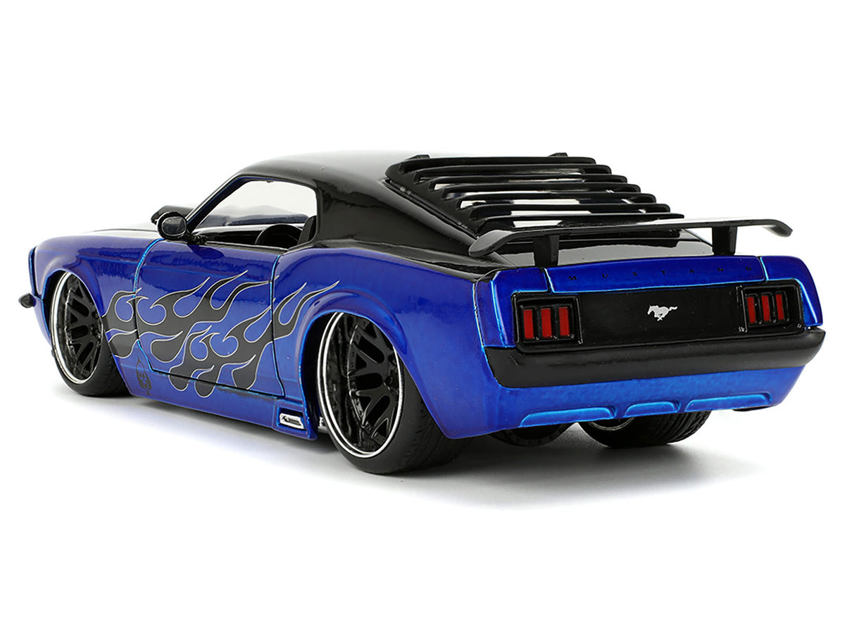 1970 Ford Mustang Boss 429 Black and Blue Metallic with Flames "Bigtime Muscle" Series 1/24 Diecast Model Car