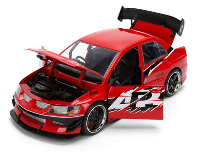 Sean's Mitsubishi Lancer Evolution IX RHD (Right Hand Drive) Red with Graphics "The Fast and the Furious: Tokyo Drift" (2006) Movie "Fast & Furious 25 Years" Series 1/24 Diecast Model Car