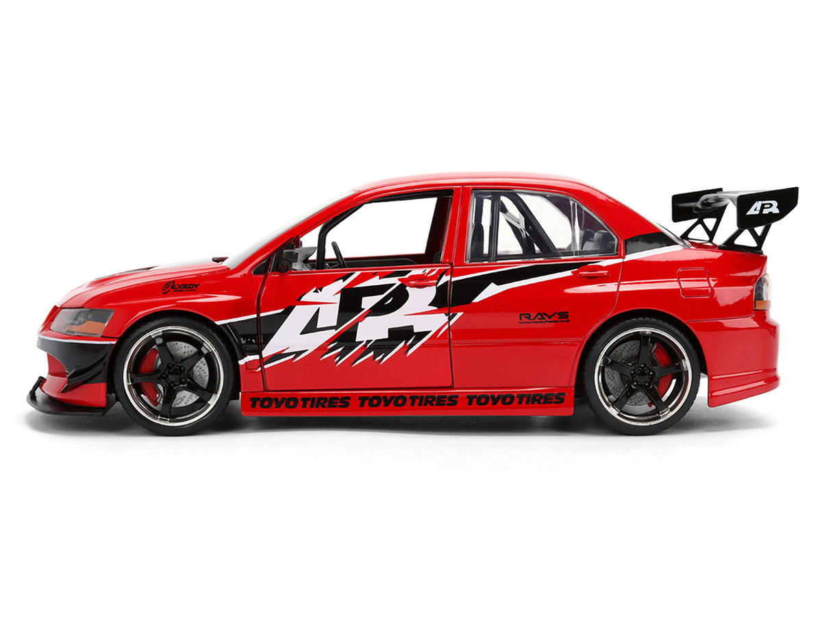 Sean's Mitsubishi Lancer Evolution IX RHD (Right Hand Drive) Red with Graphics "The Fast and the Furious: Tokyo Drift" (2006) Movie "Fast & Furious 25 Years" Series 1/24 Diecast Model Car