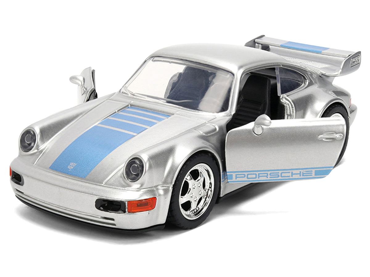 Porsche 911 Carrera RS 3.8 "Mirage" Silver Metallic with Blue Stripes "Transformers: Rise of the Beasts" (2023) Movie "Hollywood Rides" 1/32 Diecast Model Car