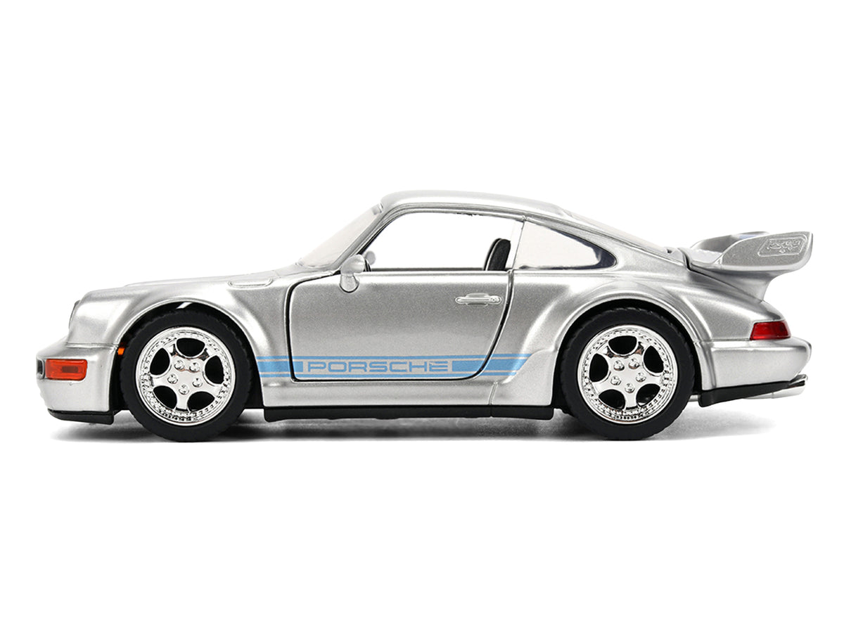 Porsche 911 Carrera RS 3.8 "Mirage" Silver Metallic with Blue Stripes "Transformers: Rise of the Beasts" (2023) Movie "Hollywood Rides" 1/32 Diecast Model Car
