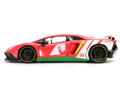 Lamborghini Aventador SV Red with Graphics and Knuckles Diecast Figure "Sonic The Hedgehog" Franchise "Hollywood Rides" Series 1/24 Diecast Model