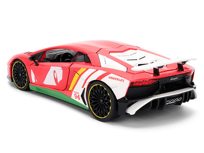 Lamborghini Aventador SV Red with Graphics and Knuckles Diecast Figure "Sonic The Hedgehog" Franchise "Hollywood Rides" Series 1/24 Diecast Model