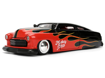 1951 Mercury Coupe Black with Flame Graphics and Red Interior and Mickey Mouse Diecast Figure "Disney's Mickey Mouse" "Hollywood Rides" Series 1/24 Diecast Model Car