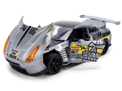 2009 Nissan GT-R (R35) Ben Sopra Brushed Metal with Black Top and Graphics and Mechagodzilla Diecast Figure "Godzilla" Franchise "Anime Hollywood Rides" Series 1/24 Diecast Model