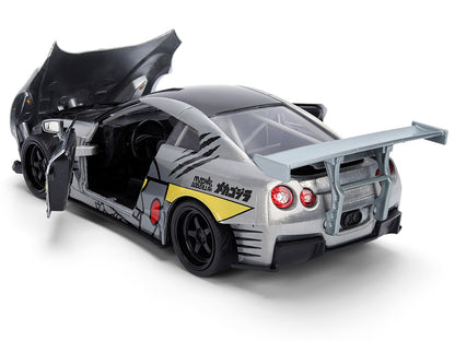 2009 Nissan GT-R (R35) Ben Sopra Brushed Metal with Black Top and Graphics and Mechagodzilla Diecast Figure "Godzilla" Franchise "Anime Hollywood Rides" Series 1/24 Diecast Model