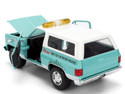 1980 Chevrolet Blazer Light Green with White Top and Graphics and Smokey Bear Diecast Figure "Smokey Bear" "Hollywood Rides" Series 1/24 Diecast Model