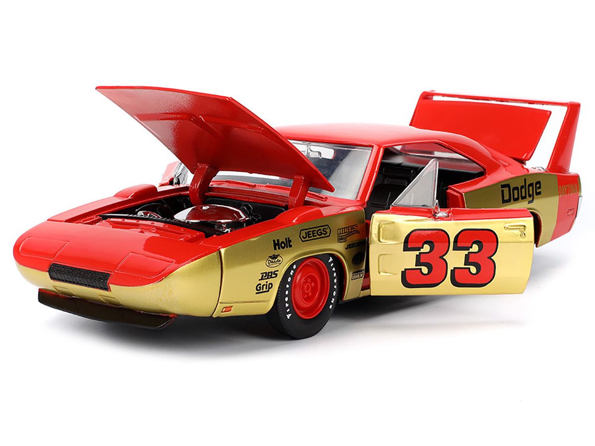 1969 Dodge Charger Daytona #33 Red and Gold Metallic with Graphics "Bigtime Muscle" Series 1/24 Diecast Model Car