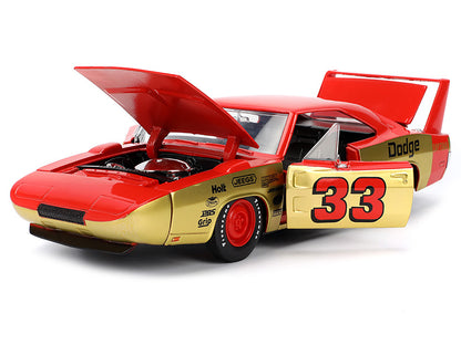 1969 Dodge Charger Daytona #33 Red and Gold Metallic with Graphics "Bigtime Muscle" Series 1/24 Diecast Model Car