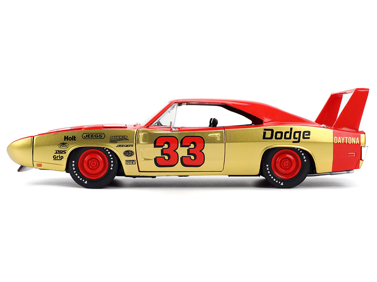 1969 Dodge Charger Daytona #33 Red and Gold Metallic with Graphics "Bigtime Muscle" Series 1/24 Diecast Model Car