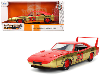 1969 Dodge Charger Daytona #33 Red and Gold Metallic with Graphics "Bigtime Muscle" Series 1/24 Diecast Model Car