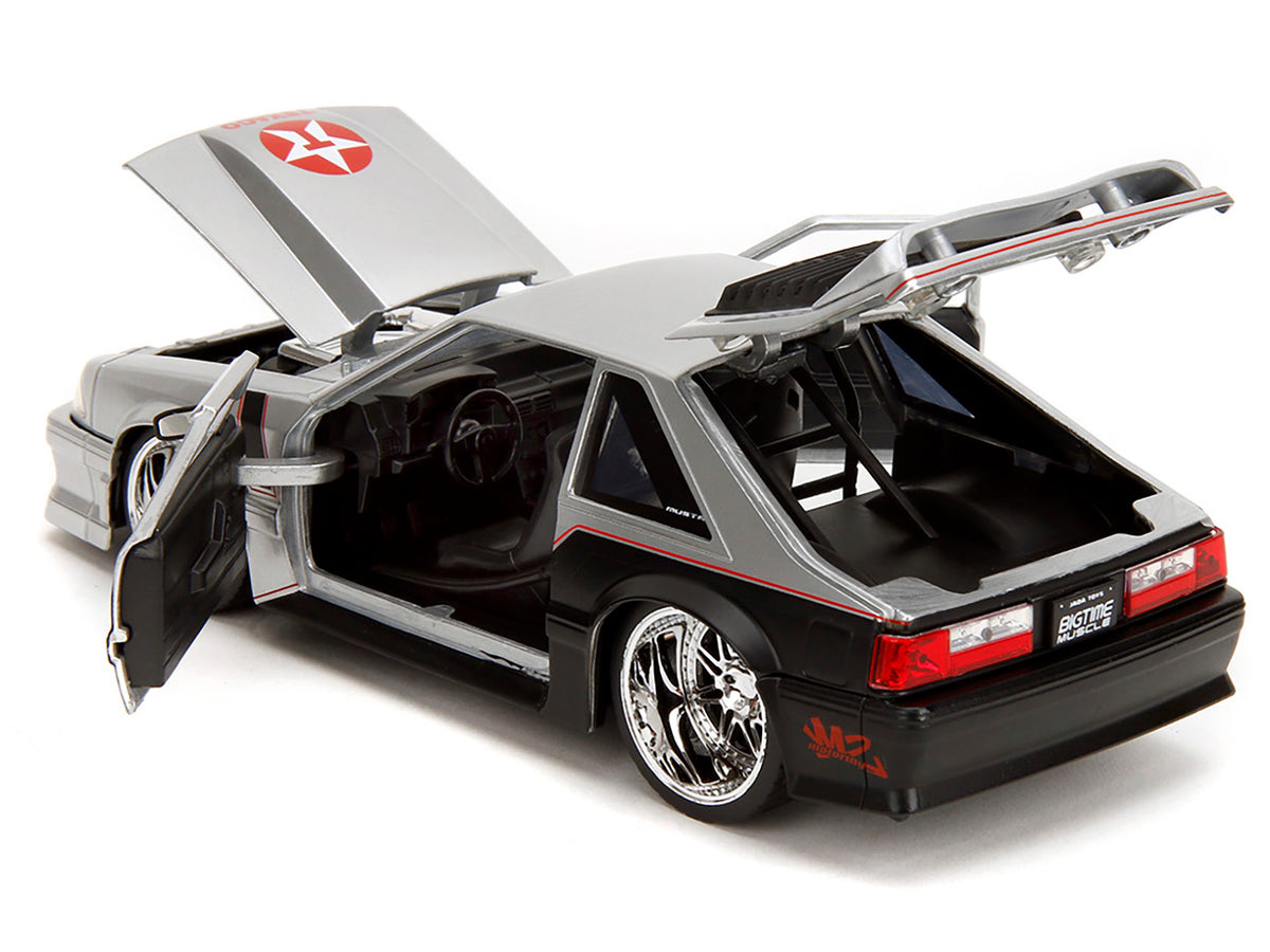 1989 Ford Mustang GT "Texaco" Silver Metallic and Matt Black "Bigtime Muscle" Series 1/24 Diecast Model Car