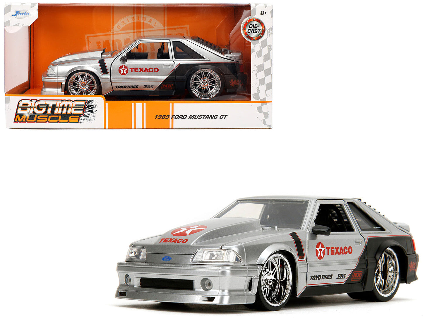 1989 Ford Mustang GT "Texaco" Silver Metallic and Matt Black "Bigtime Muscle" Series 1/24 Diecast Model Car